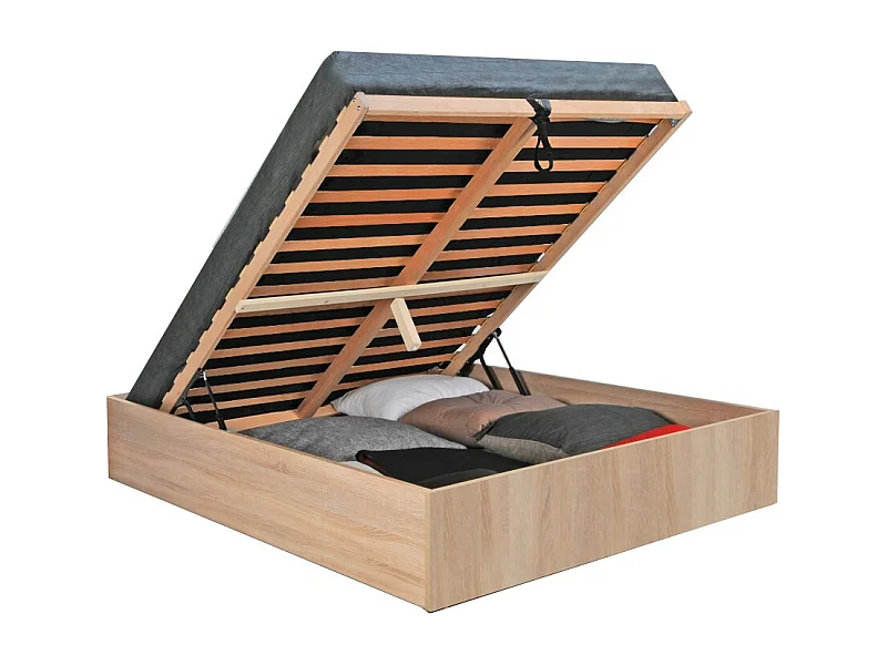 Lit coffre 2 places 160x200cm couleur chêne avec sommier BILYBA