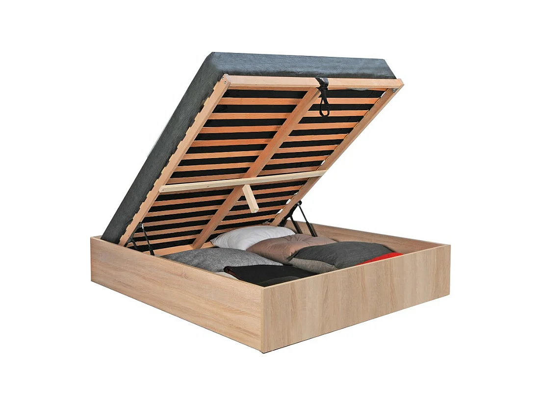 Lit coffre 2 places 160x200cm couleur chêne avec sommier BILYBA