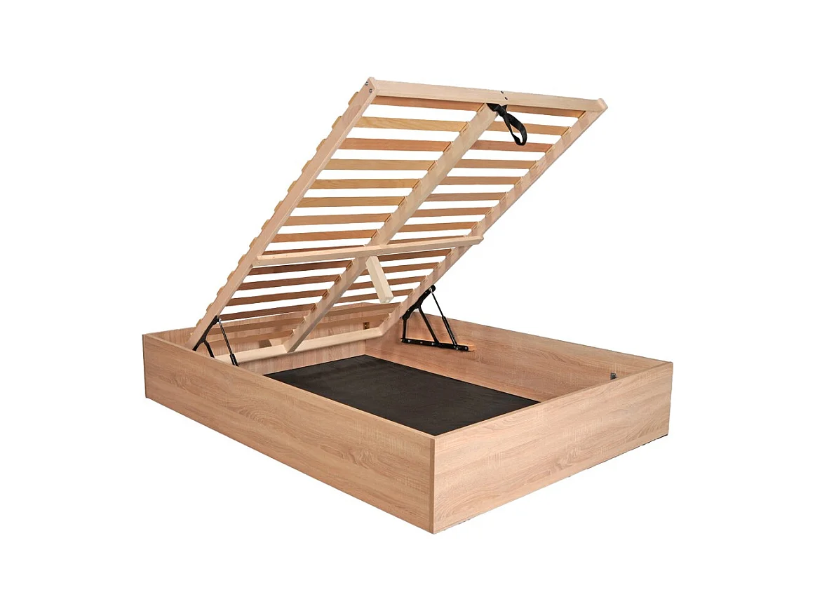 Lit coffre 2 places 160x200cm couleur chêne avec sommier BILYBA