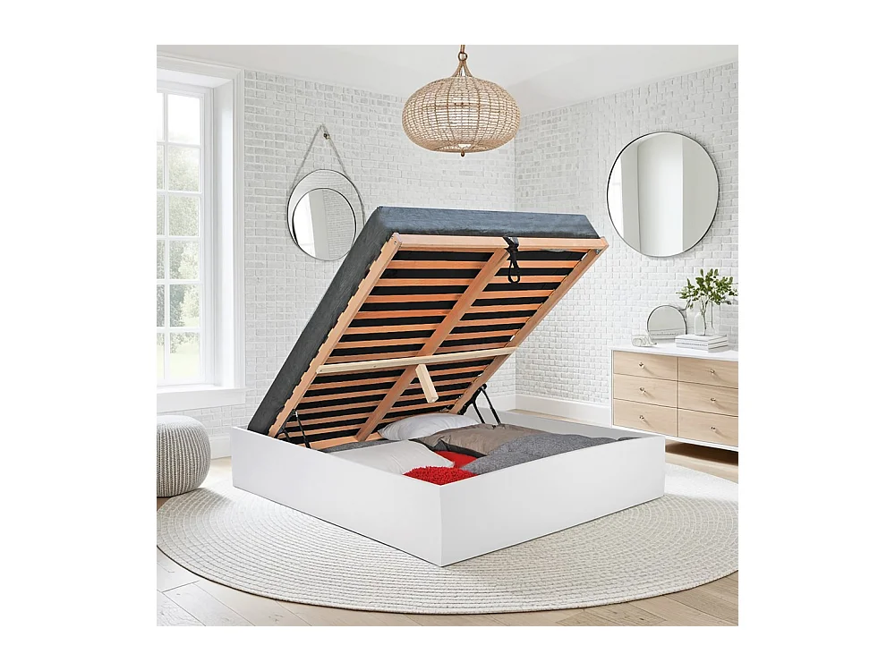 Lit coffre 2 places 180x200cm couleur Blanc avec sommier BILYBA