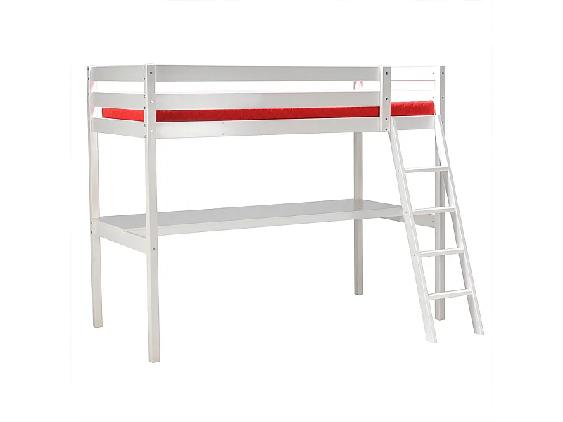 Lit Mezzanine 90x190cm blanc ASPI avec bureau incl. Sommier et échelle