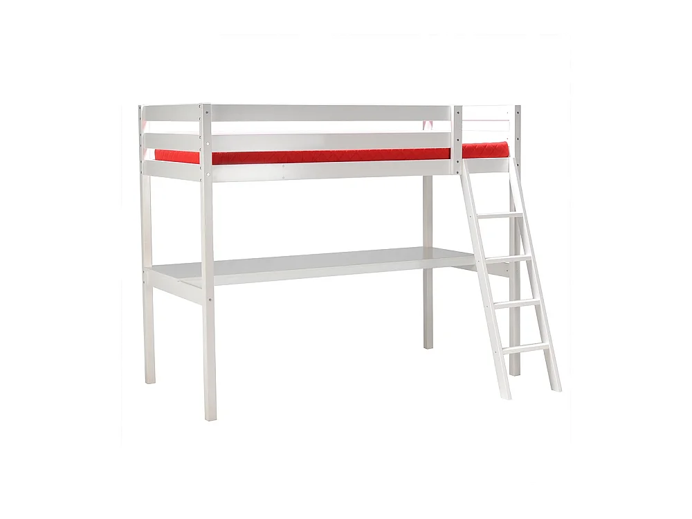 Lit Mezzanine 90x190cm blanc ASPI avec bureau incl. Sommier et échelle