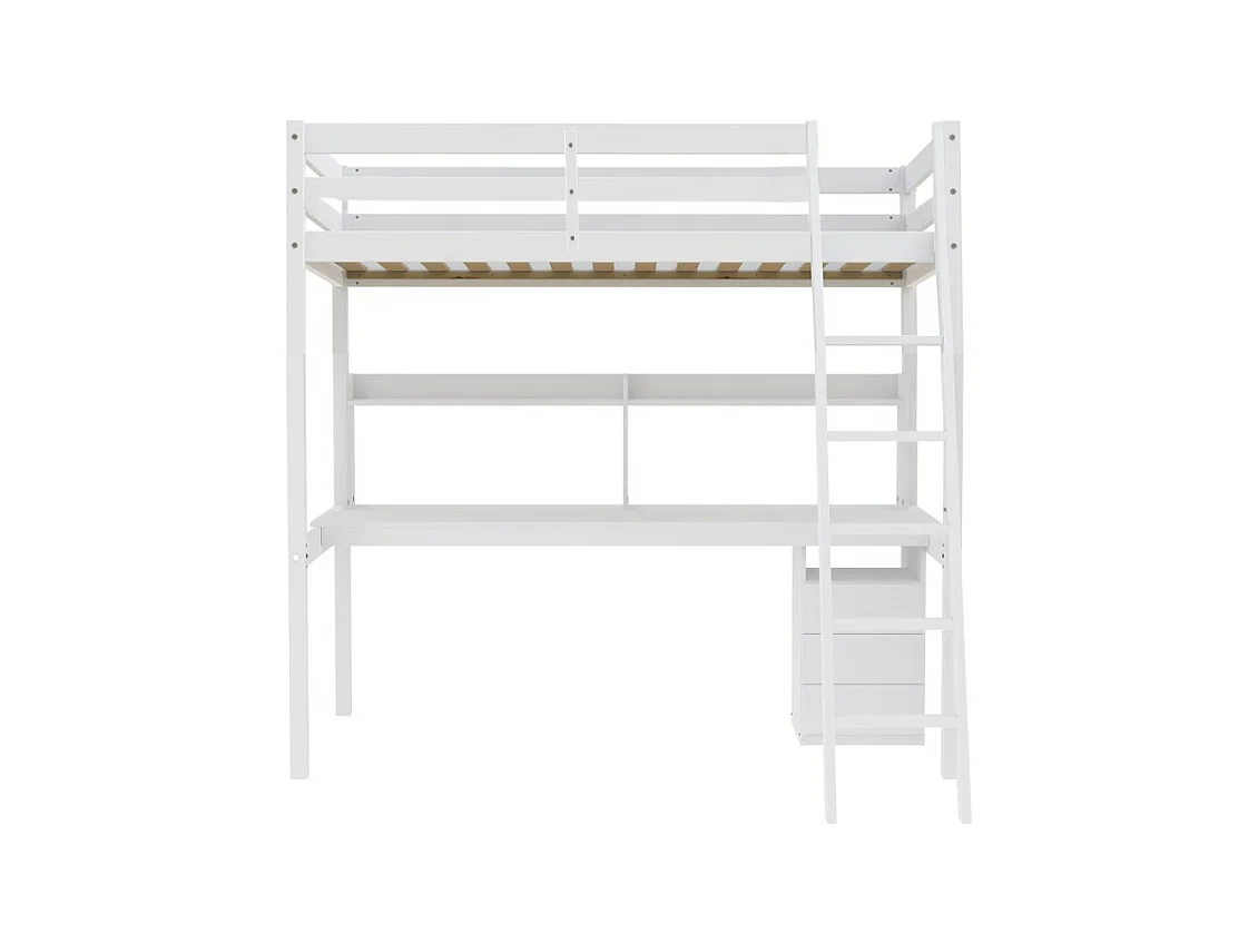 Lit Mezzanine 140x190cm blanc SALA avec Bureau et commode incl. Sommier et échelle
