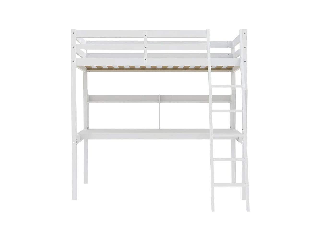 Lit Mezzanine 140x190cm blanc SALA avec Bureau et étagères incl. Sommier et échelle