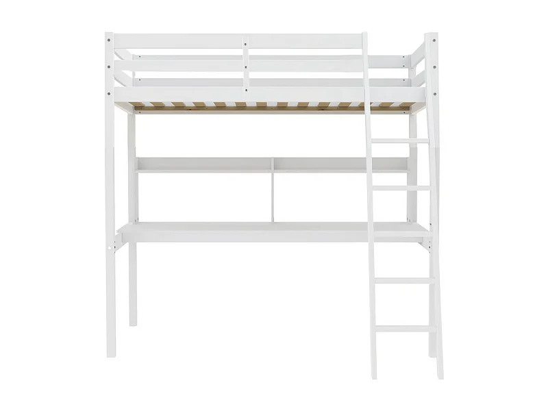 Lit Mezzanine 90x190cm blanc SALA avec Bureau et étagères incl. Sommier et échelle
