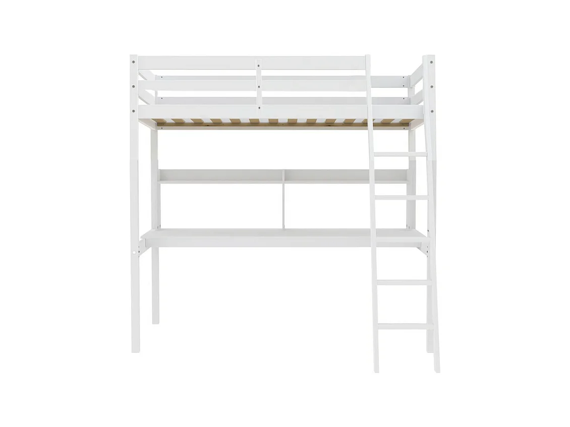 Lit Mezzanine 90x190cm blanc SALA avec Bureau et étagères incl. Sommier et échelle