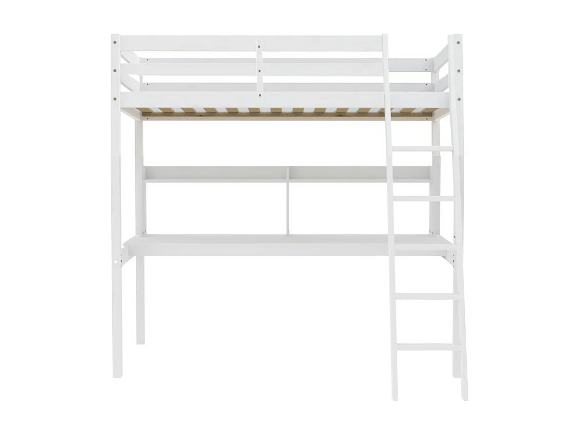 Lit Mezzanine 90x190cm blanc SALA avec Bureau et étagères incl. Sommier et échelle