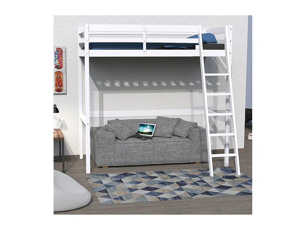 Lit Mezzanine 90x190cm blanc SALA avec incl. Sommier et échelle