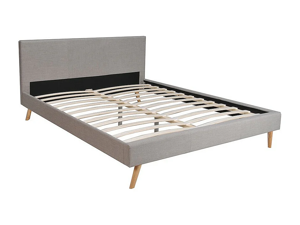 Lit 2 places 140x190cm Gris clair FIONI inclus sommier et tête de lit