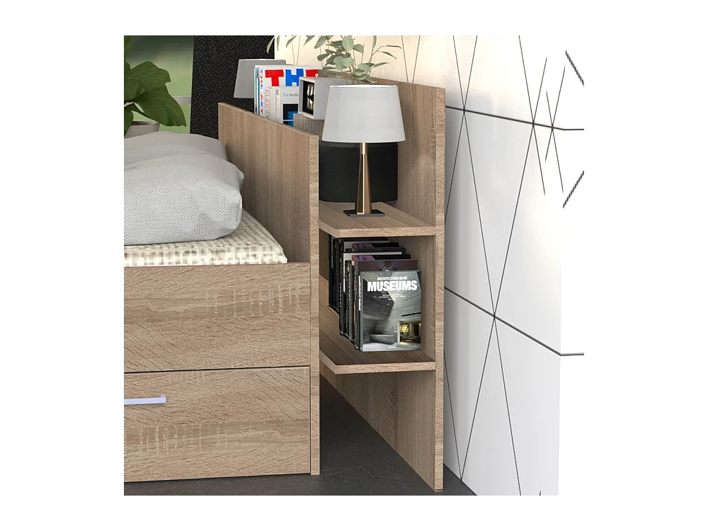Lit 2 places 140x190cm Chêne SAND inclus sommier et tete de lit et 2 tiroirs