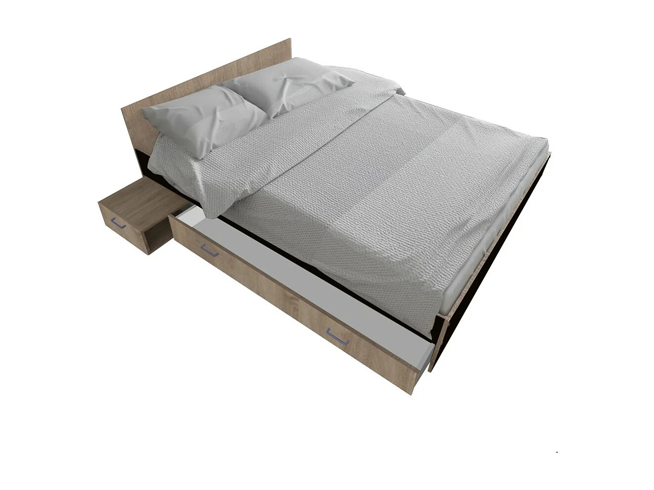 Lit 2 places 140x190cm Noir et chêne TIDO inclus sommier, 1 chevet et 1  tiroir pour rangement