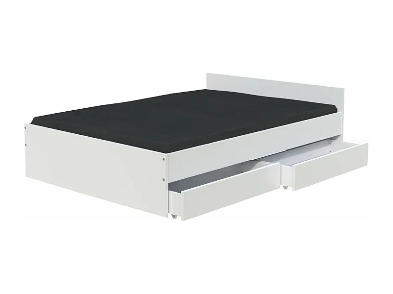 Lit 2 places 160x200cm Blanc KIAPA inclus sommier et 2  tiroirs pour rangement