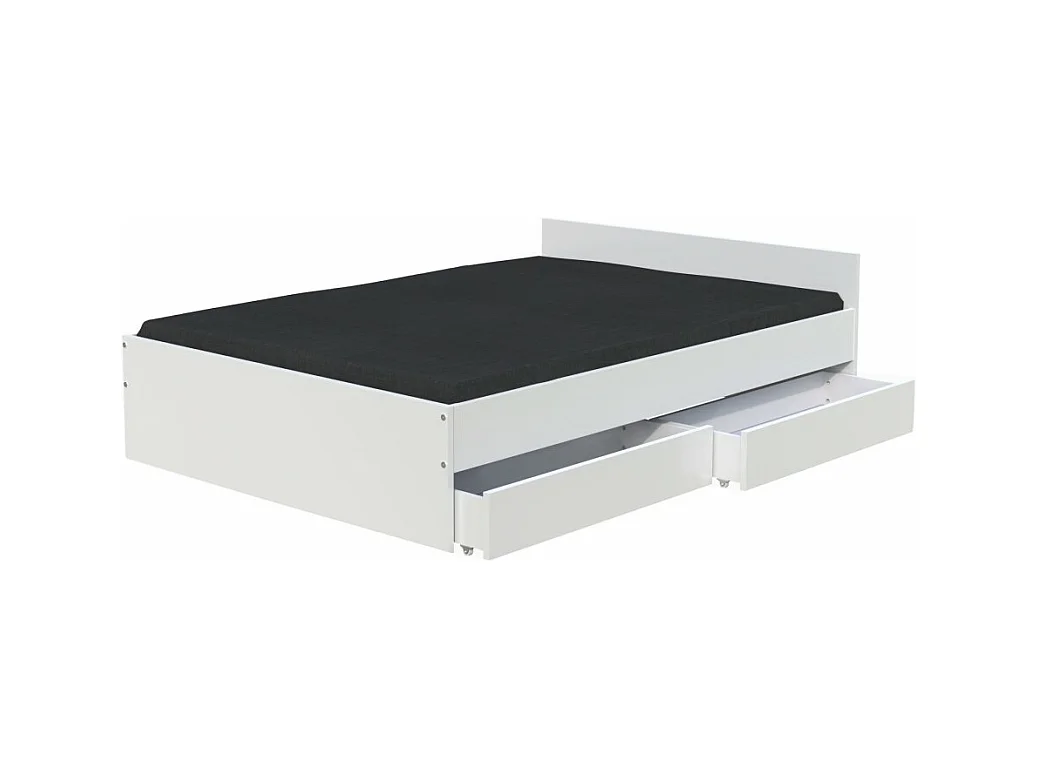 Lit 2 places 160x200cm Blanc KIAPA inclus sommier et 2  tiroirs pour rangement