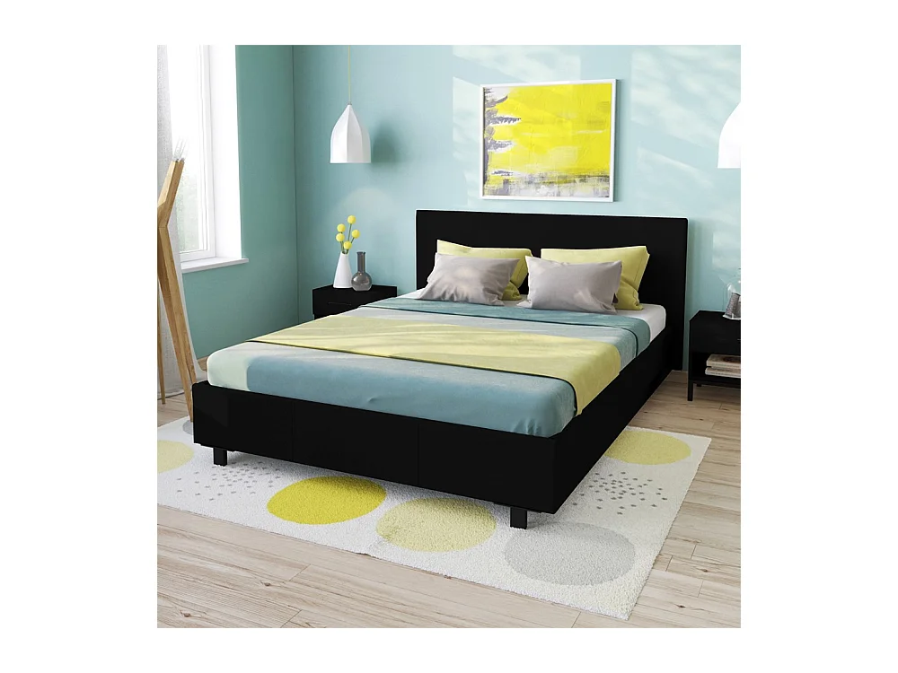 Lit 2 places 140x190cm noir avec sommier ALATA