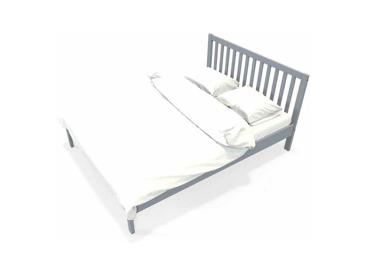 Lit 2 places 140x190cm Gris PARVI inclus sommier