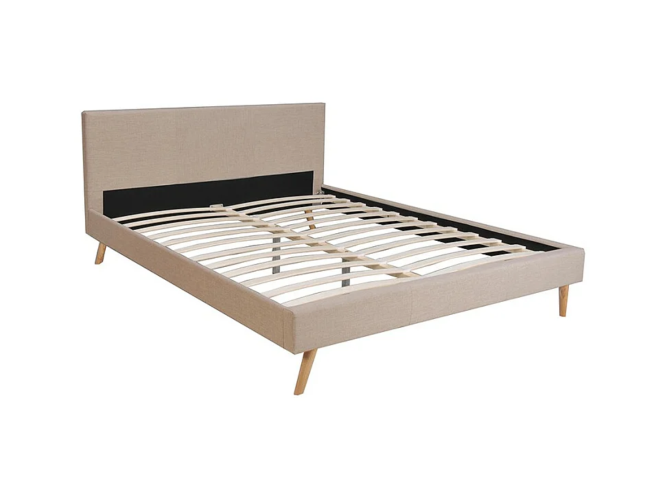 Lit 2 places 140x190cm Beige FIONI inclus sommier et tête de lit