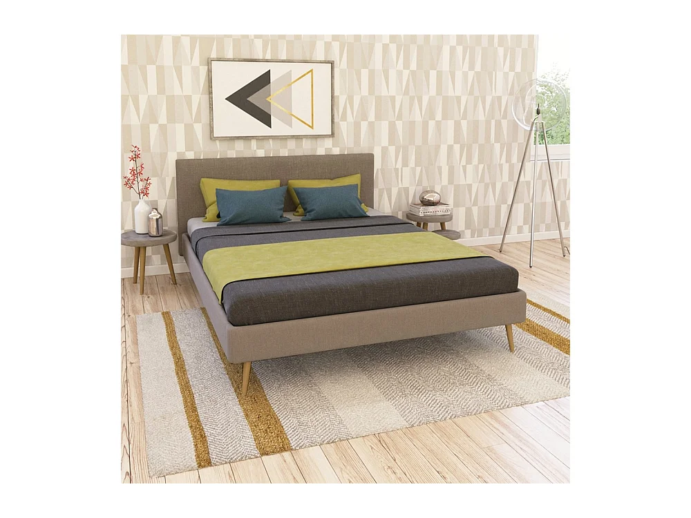 Lit 2 places 140x190cm Beige FIONI inclus sommier et tête de lit