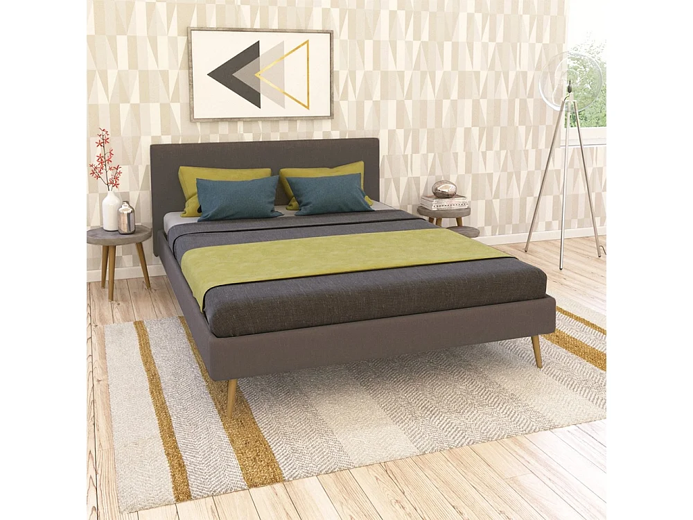 Lit 2 places 140x190cm Gris foncé FIONI inclus sommier et tête de lit