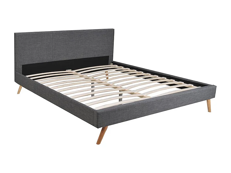 Lit 2 places 140x190cm Gris foncé FIONI inclus sommier et tête de lit