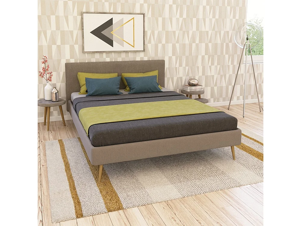 Lit 2 places 160x200cm Beige FIONI inclus sommier et tête de lit