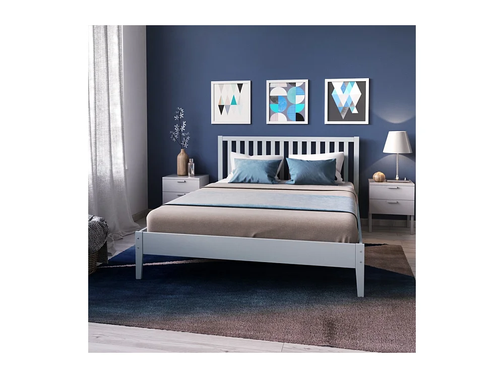 Lit 2 places 160x200cm Gris PARVI inclus sommier