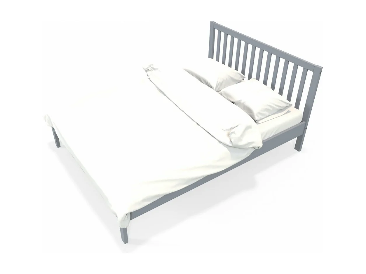 Lit 2 places 160x200cm Gris PARVI inclus sommier