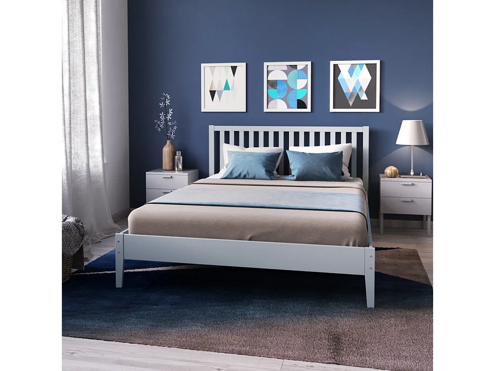 Lit 2 places 160x200cm Gris PARVI inclus sommier