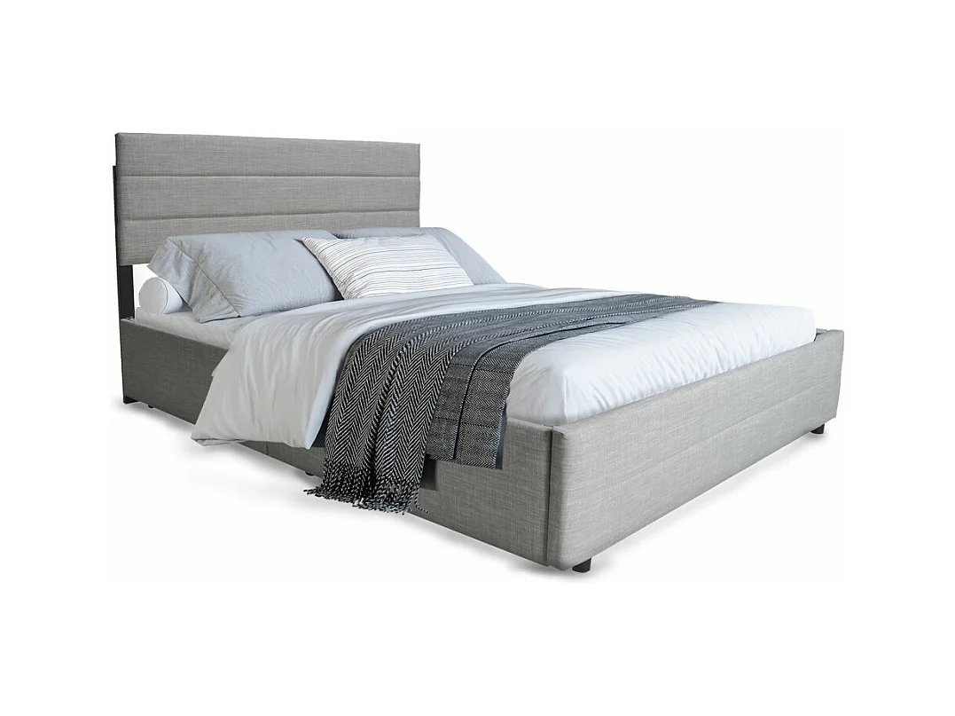 Lit 2 places 140x200cm avec tiroir lit Gris clair PALMER inclus sommier et 2 tiroirs