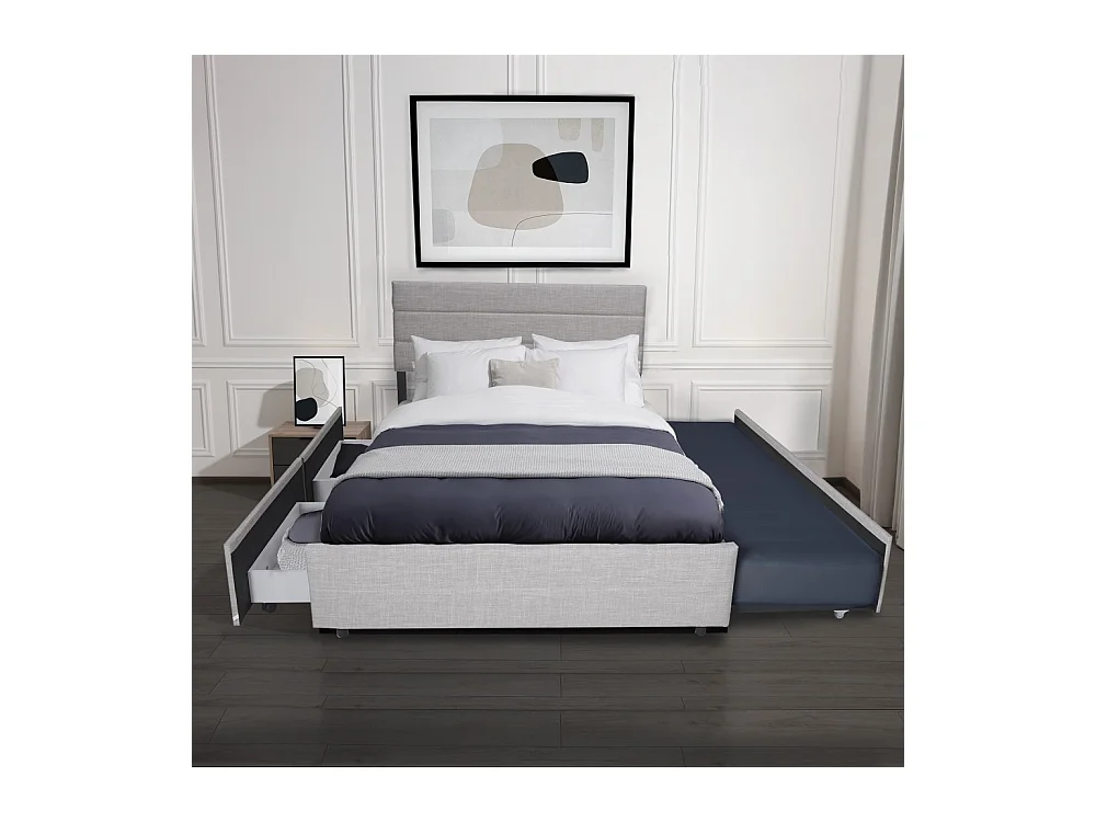 Lit 2 places 140x200cm avec tiroir lit Gris clair PALMER inclus sommier et 2 tiroirs