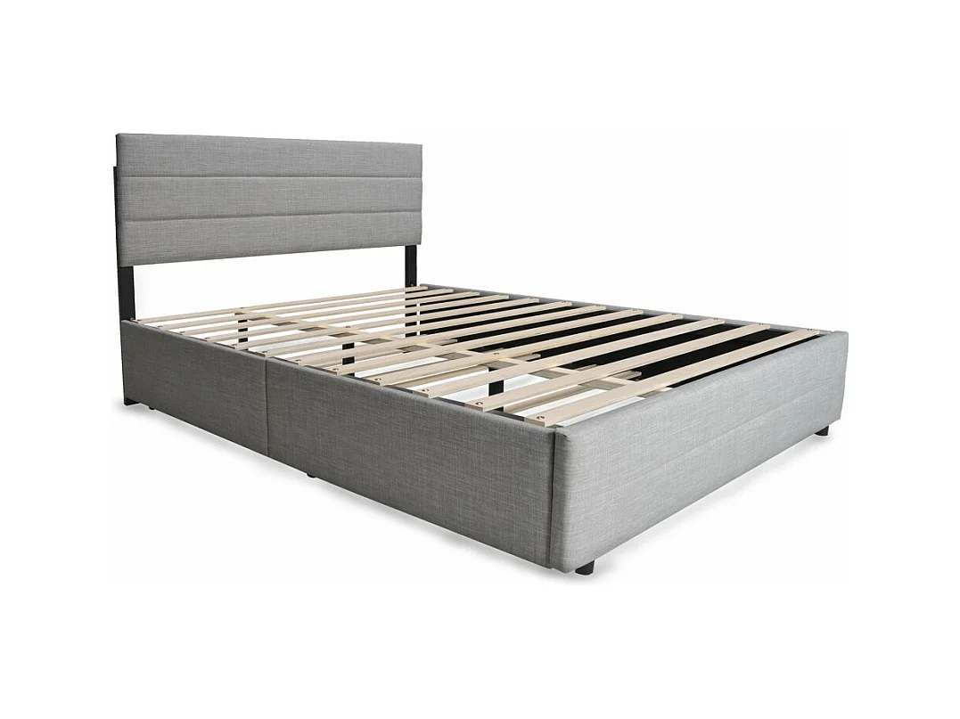 Lit 2 places 140x200cm avec tiroir lit Gris clair PALMER inclus sommier et 2 tiroirs