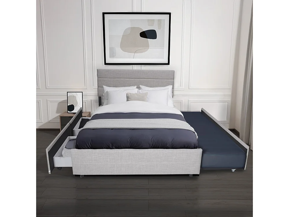 Lit 2 places 140x200cm avec tiroir lit Gris clair PALMER inclus sommier et 2 tiroirs