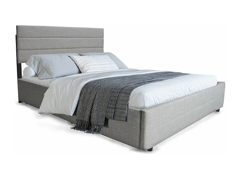 Lit 2 places 140x200cm avec tiroir lit Gris clair PALMER inclus sommier et 2 tiroirs