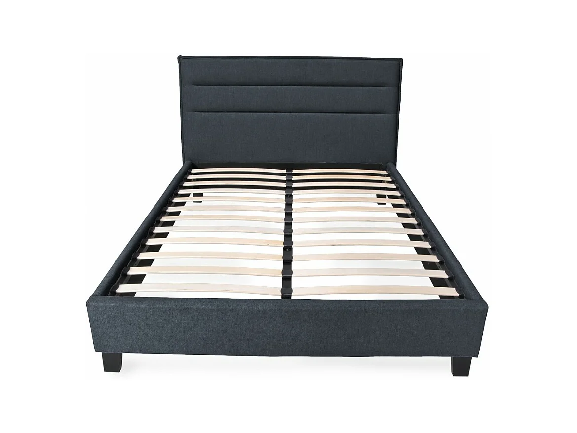 Lit 2 places 140x190cm tissu Gris foncé avec sommier LANEAU