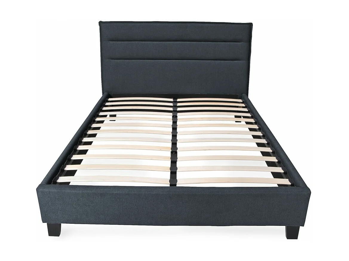 Lit 2 places 140x190cm tissu Gris foncé avec sommier LANEAU