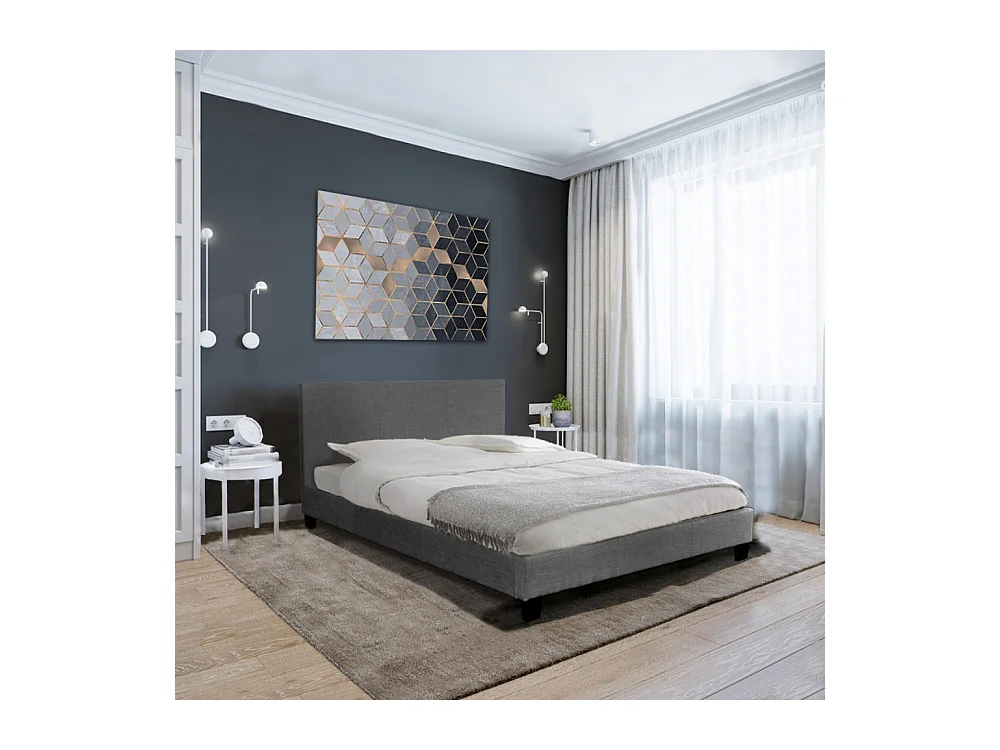 Lit 2 places 140x190cm Tissu Gris foncé avec sommier DUSIN