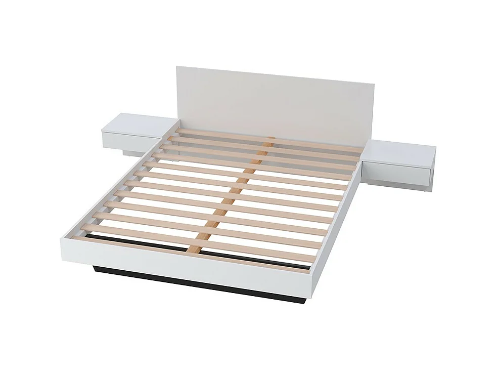 Lit 2 places 140x190cm Blanc CAIL inclus sommier et 2 chevets