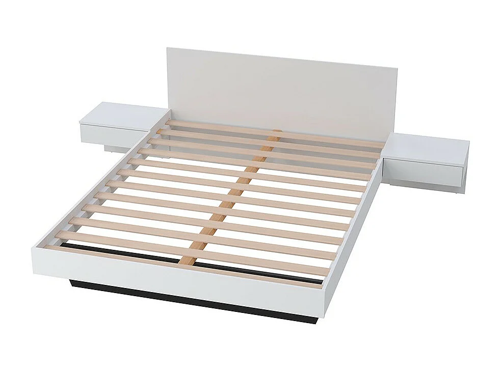 Lit 2 places 140x190cm Blanc CAIL inclus sommier et 2 chevets