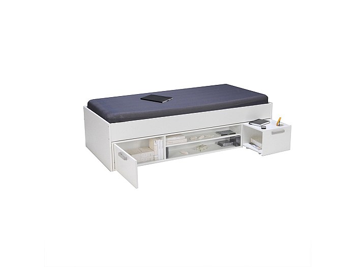 Lit Coffre 1 Place 90x190 Avec Rangement Hydraulique – Ports USB/Type-C Intégrés – Tissu Lin, Sans Tête De Lit – Gris Ou Beige