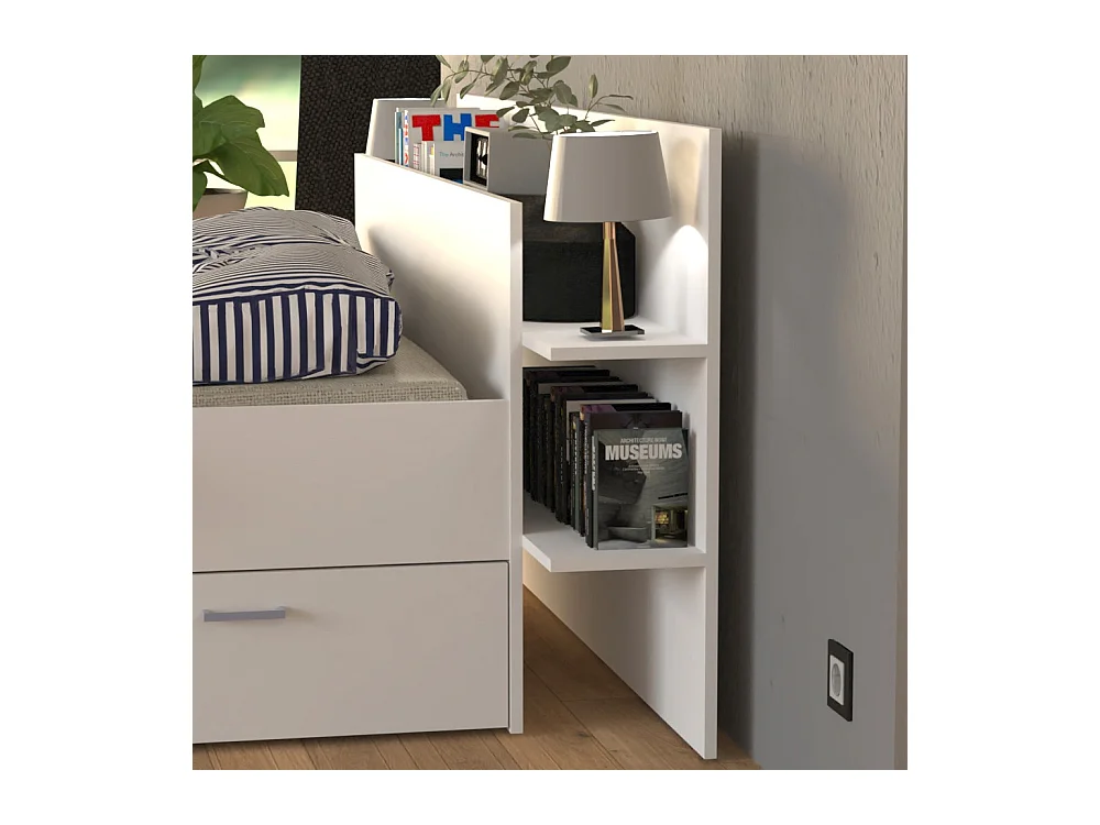 Lit 2 places 140x190cm Blanc SAND inclus sommier et tete de lit et 2 tiroirs