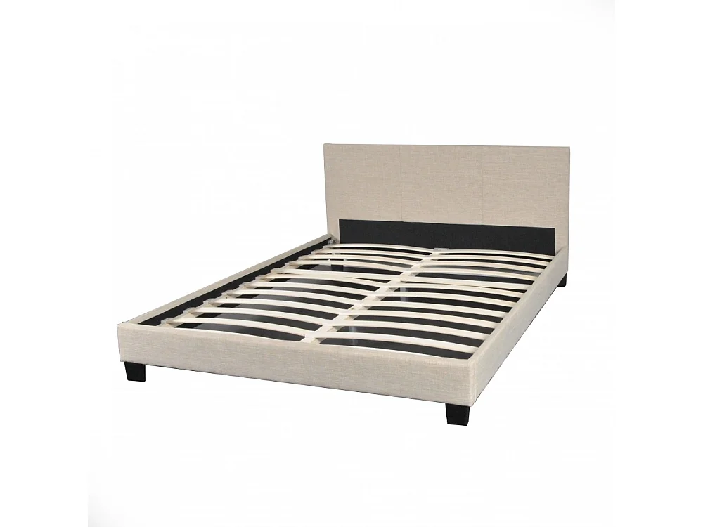 Lit 2 places 160x200cm Tissu Beige avec sommier DUSIN