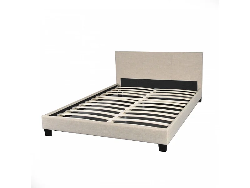 Lit 2 places 160x200cm Tissu Beige avec sommier DUSIN