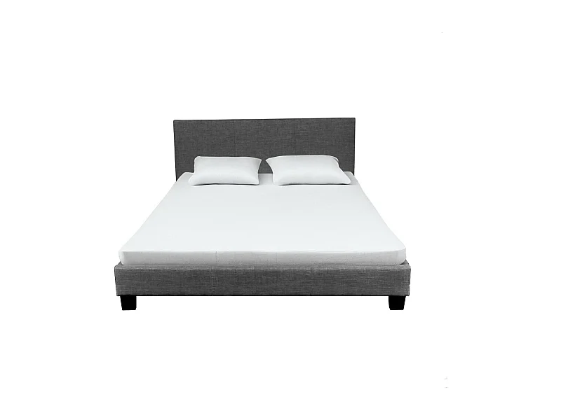 Lit 2 places 160x200cm Tissu Gris foncé avec sommier DUSIN