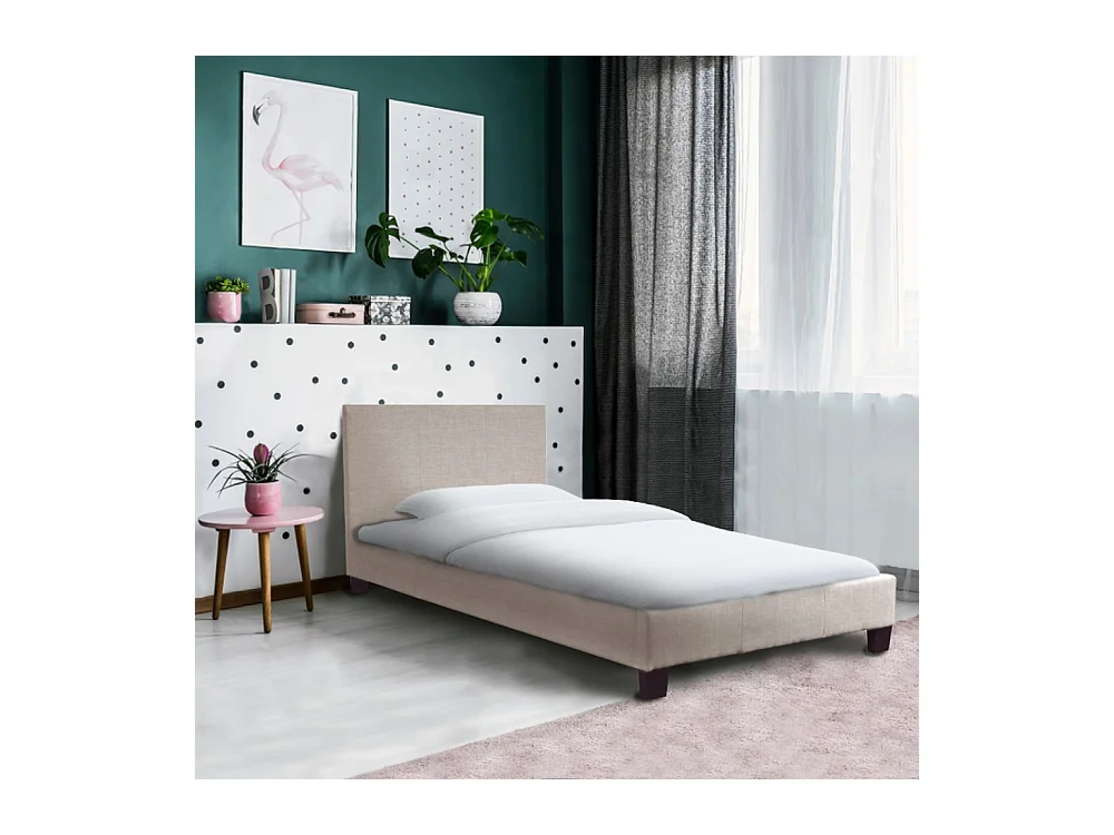 Lit 1 place 90x190cm Tissu Beige avec sommier DUSIN