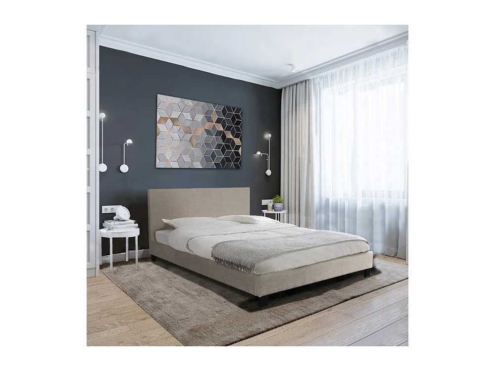 Lit 2 places 140x200cm Tissu Beige avec sommier DUSIN