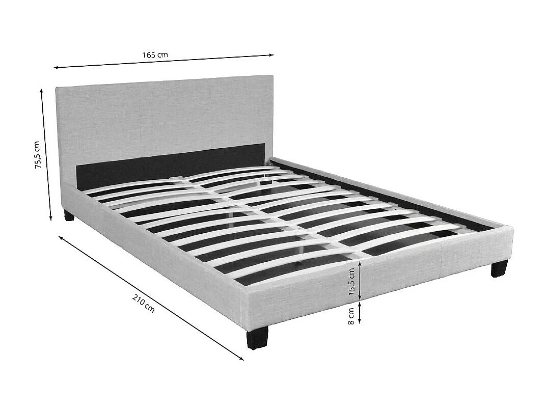 Lit 2 places 160x200cm Tissu Gris clair avec sommier DUSIN