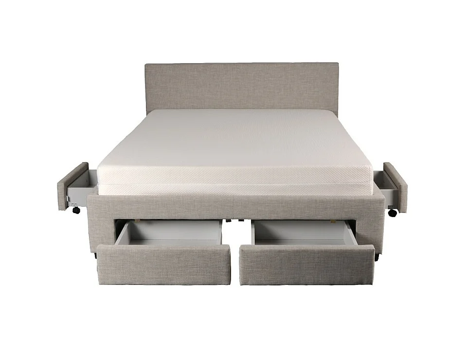 Lit 2 places 140x190cm Tissu Gris clair LOUGNE inclus sommier et 4 tiroirs