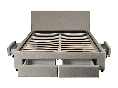 Lit 2 places 140x190cm Tissu Gris clair LOUGNE inclus sommier et 4 tiroirs