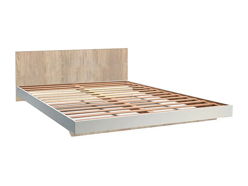 Lit 2 places 140x190cm Blanc et chêne LIFA inclus sommier et tête de lit