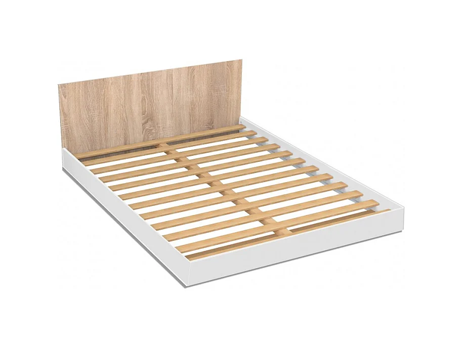 Lit 2 places 140x190cm Blanc et chêne LIFA inclus sommier et tête de lit