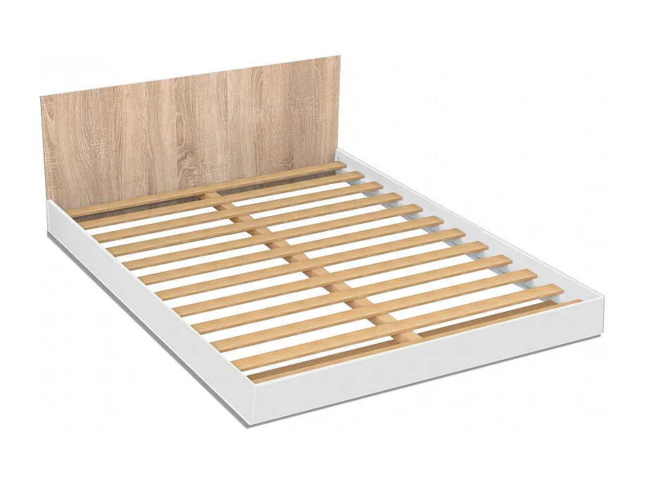 Lit 2 places 140x190cm Blanc et chêne LIFA inclus sommier et tête de lit